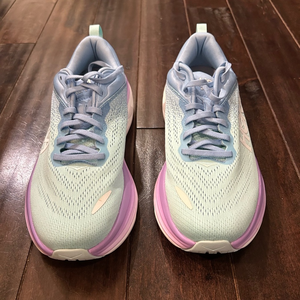 Hoka Light Blue and Purple Athletic Shoes, Size 9.5B